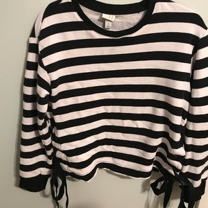 Black & white stripe sweater w/ tie sides